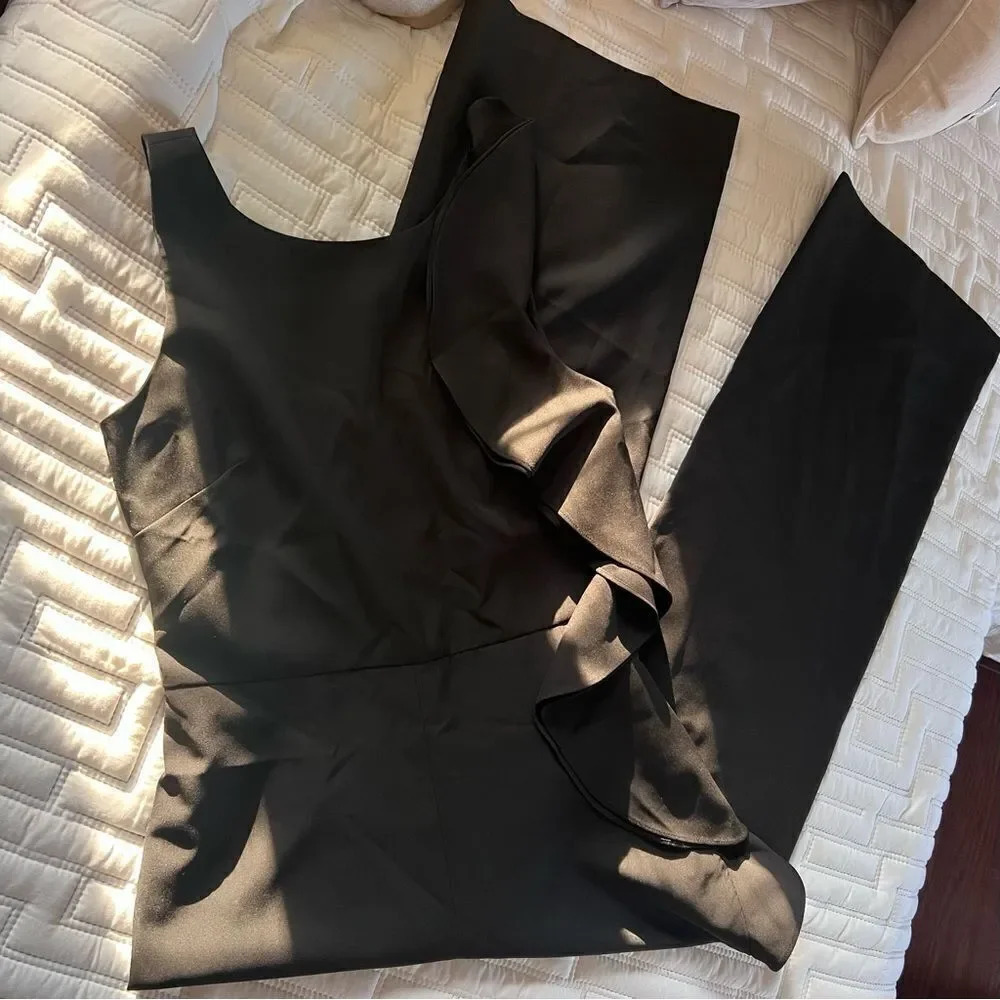 Belle Badgley Mischka Allison Side Ruffle Jumpsuit Size 10 - Picture 3 of 11